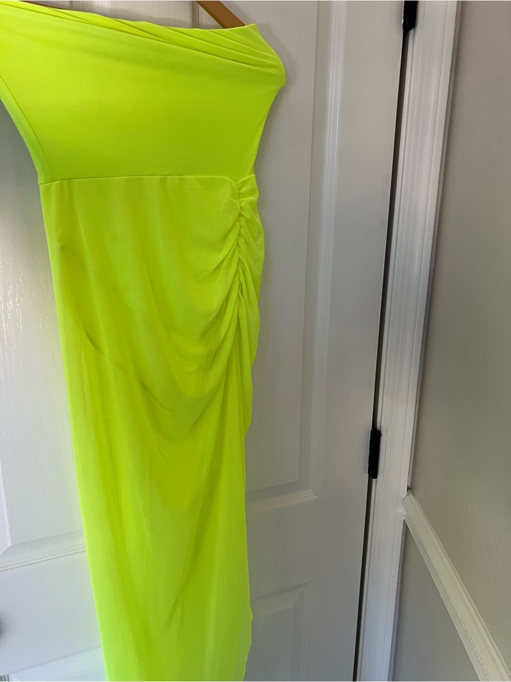 Fashion Nova Neon Lime One-Shoulder Draped Dress